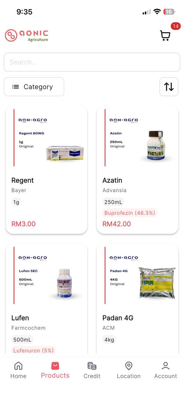Aonic Agriculture product screen 2