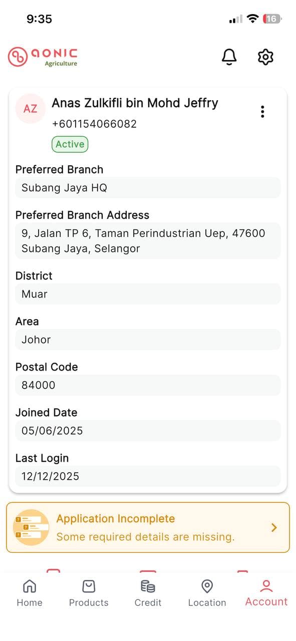 Aonic Agriculture App screen 3